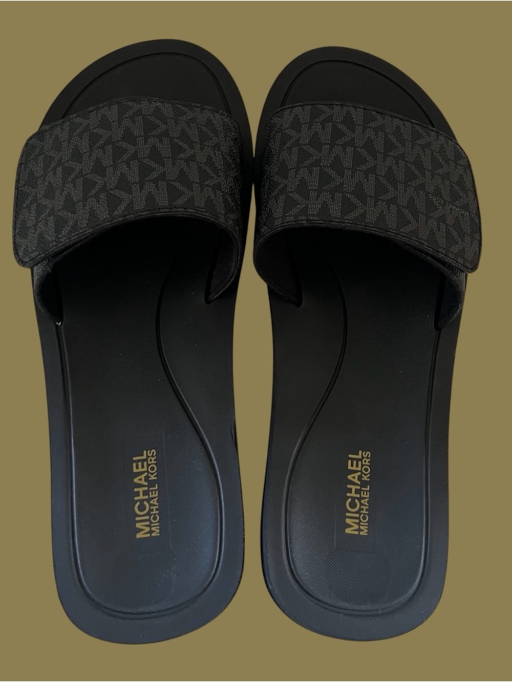 Michael Kors Black MK Monogram Slide Sandals